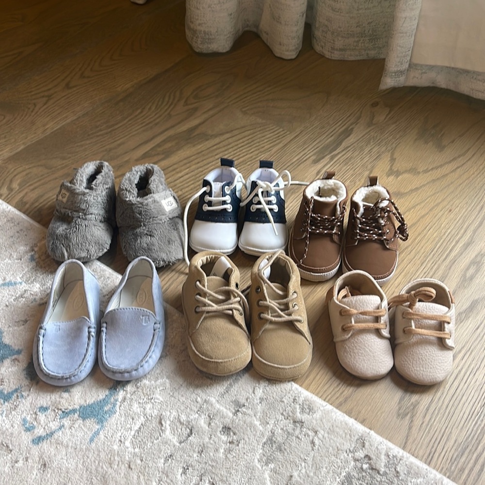 Assortment of baby boy shoes sizes range from baby to 12 months